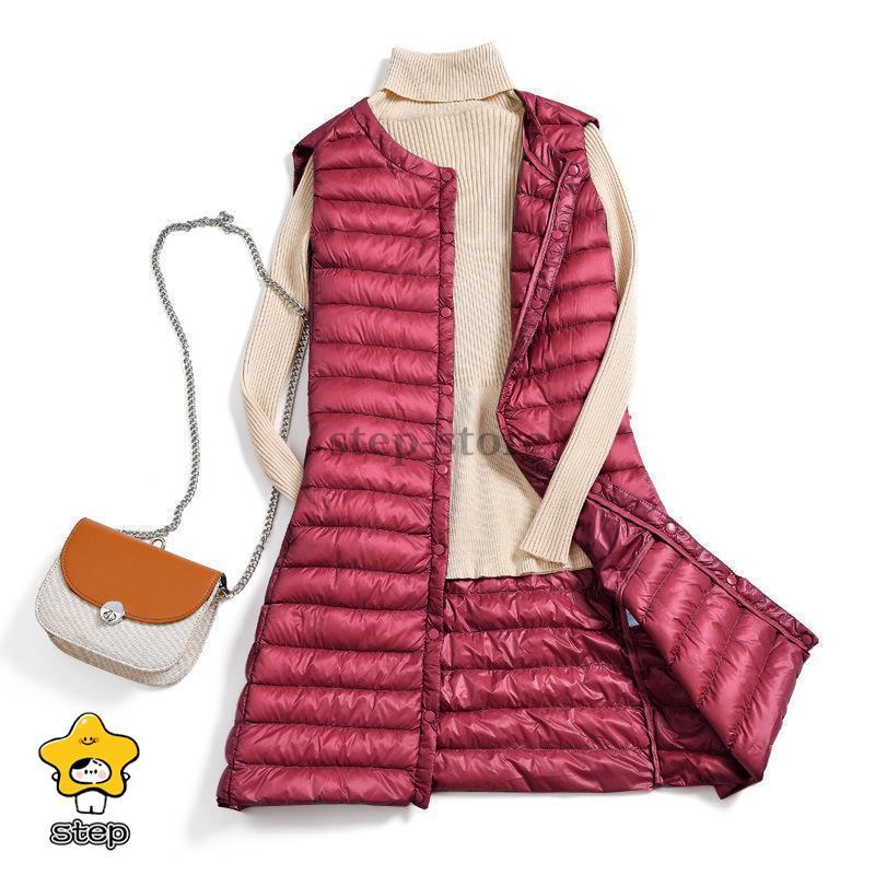 ダウンベスト レディース ロング丈 ライトダウン 軽量 前開き 中綿ベスト 袖なし チョッキ アウター 一部即納 ジャケット 防寒 保温 無地 秋冬 アウトドア 通勤 | ブランド登録なし | 05