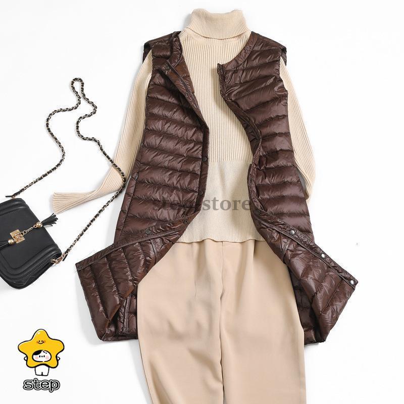 ダウンベスト レディース ロング丈 ライトダウン 軽量 前開き 中綿ベスト 袖なし チョッキ アウター 一部即納 ジャケット 防寒 保温 無地 秋冬 アウトドア 通勤 | ブランド登録なし | 06