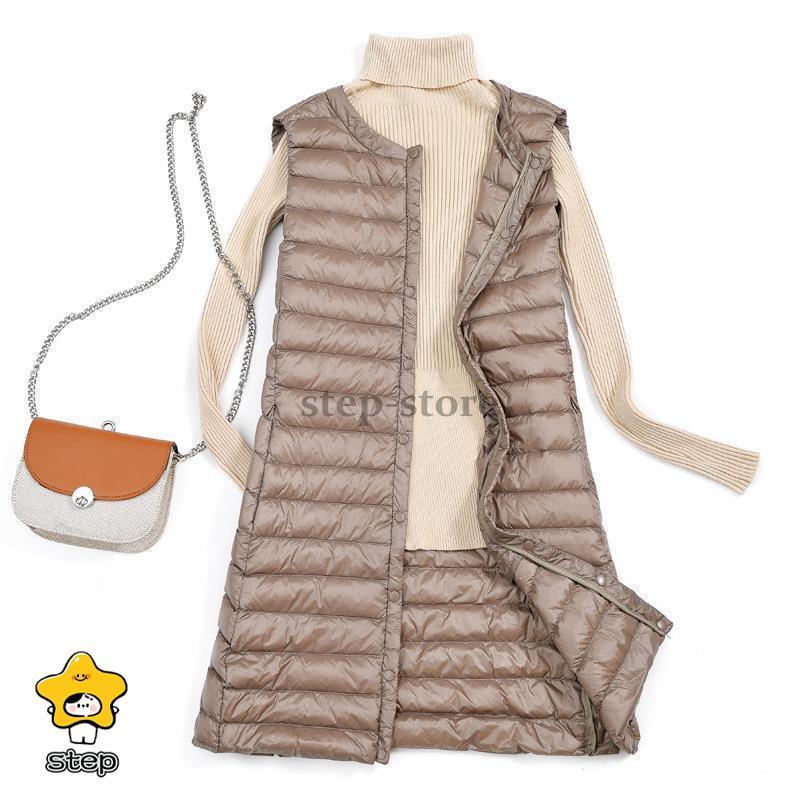 ダウンベスト レディース ロング丈 ライトダウン 軽量 前開き 中綿ベスト 袖なし チョッキ アウター 一部即納 ジャケット 防寒 保温 無地 秋冬 アウトドア 通勤 | ブランド登録なし | 07