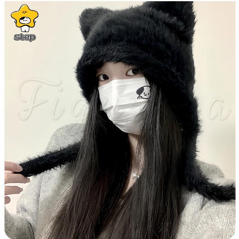 猫 ニットキャップ 可愛い 暖かい ファー帽子 ニット帽子 耳当て