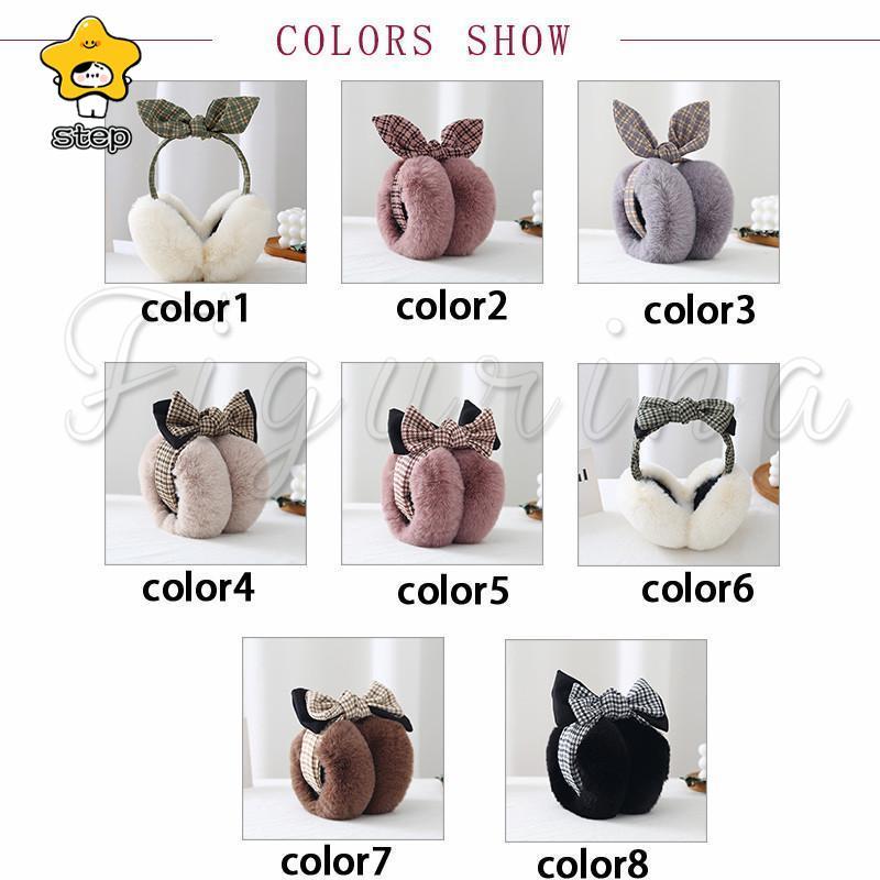 耳当て イヤーマフ 防寒 ふわふわ 千鳥柄 蝶結び イヤーウォーマー