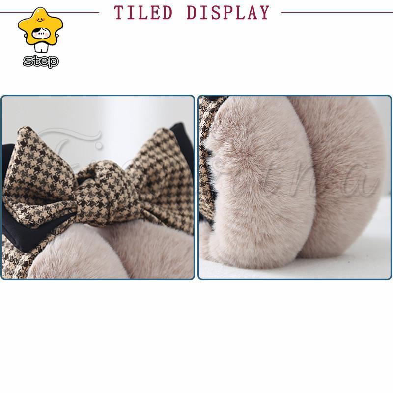 耳当て イヤーマフ 防寒 ふわふわ 千鳥柄 蝶結び イヤーウォーマー