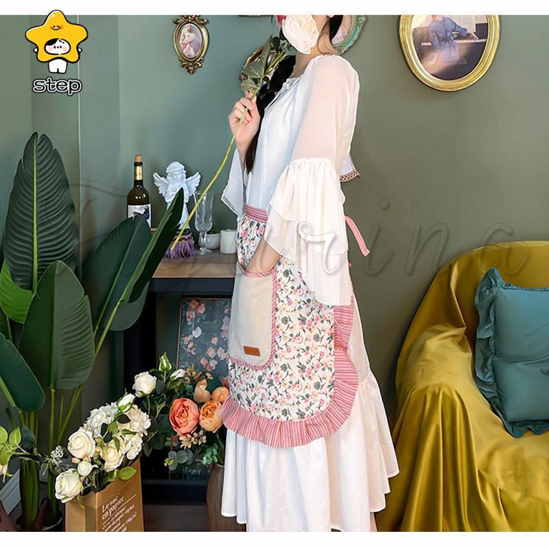 エプロン　花柄 エプロン 下半身 サロン 花柄 きれいめ レディース シンプルエプロン