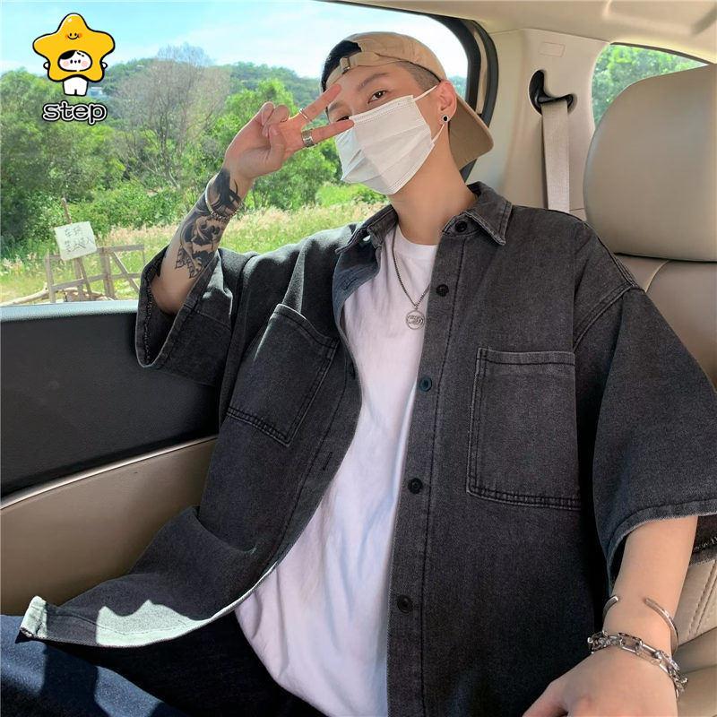 デニムシャツ メンズ 無地 トップス アメカジ 半袖 通学 通勤 アウター ジャケットシャツ 羽織り 開襟シャツ カジュアル 部屋着 | ブランド登録なし | 10