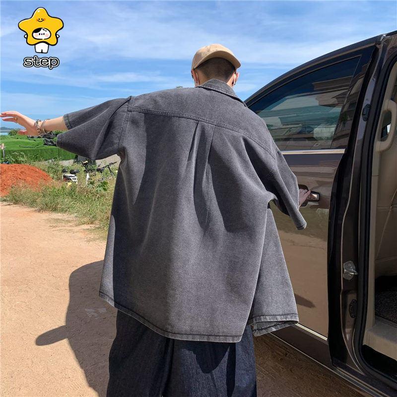 デニムシャツ メンズ 無地 トップス アメカジ 半袖 通学 通勤 アウター ジャケットシャツ 羽織り 開襟シャツ カジュアル 部屋着 | ブランド登録なし | 11