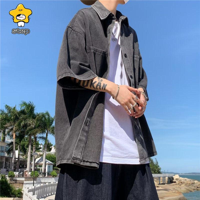 デニムシャツ メンズ 無地 トップス アメカジ 半袖 通学 通勤 アウター ジャケットシャツ 羽織り 開襟シャツ カジュアル 部屋着 | ブランド登録なし | 13