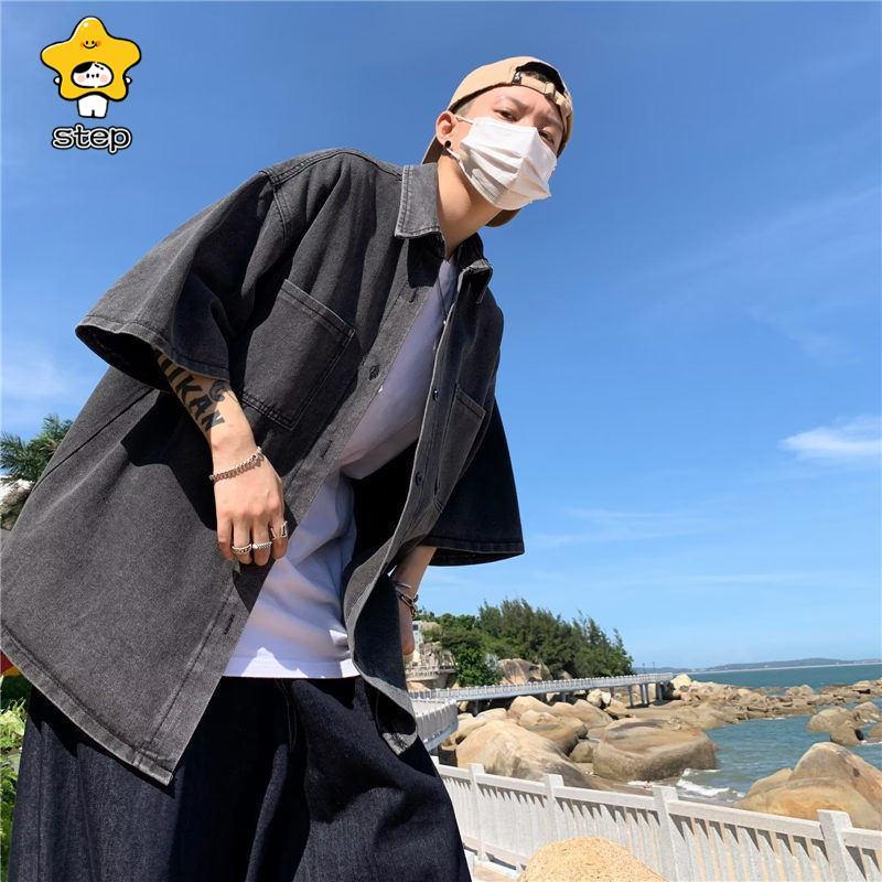 デニムシャツ メンズ 無地 トップス アメカジ 半袖 通学 通勤 アウター ジャケットシャツ 羽織り 開襟シャツ カジュアル 部屋着 | ブランド登録なし | 14