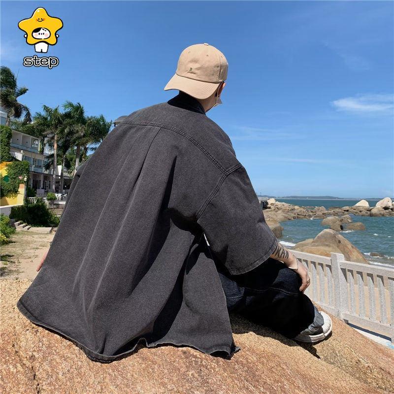 デニムシャツ メンズ 無地 トップス アメカジ 半袖 通学 通勤 アウター ジャケットシャツ 羽織り 開襟シャツ カジュアル 部屋着 | ブランド登録なし | 15