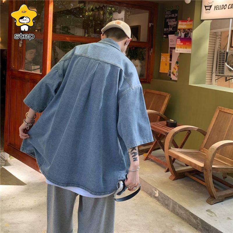 デニムシャツ メンズ 無地 トップス アメカジ 半袖 通学 通勤 アウター ジャケットシャツ 羽織り 開襟シャツ カジュアル 部屋着 | ブランド登録なし | 07