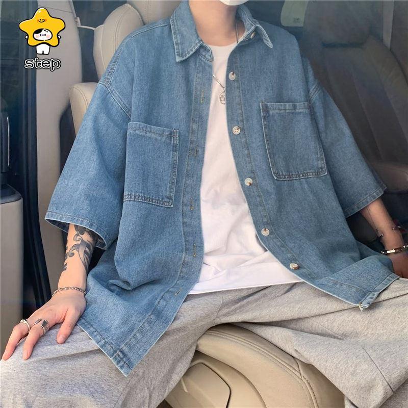 デニムシャツ メンズ 無地 トップス アメカジ 半袖 通学 通勤 アウター ジャケットシャツ 羽織り 開襟シャツ カジュアル 部屋着 | ブランド登録なし | 08