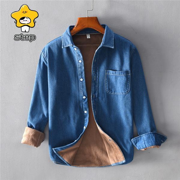 厚手 ネルシャツ デニムシャツ メンズ 裏起毛 長袖 無地 秋冬 極暖 ボア 防寒 お洒落 ゆったり カジュアル 紳士服 ビジネス 大きいサイズ | ブランド登録なし | 03