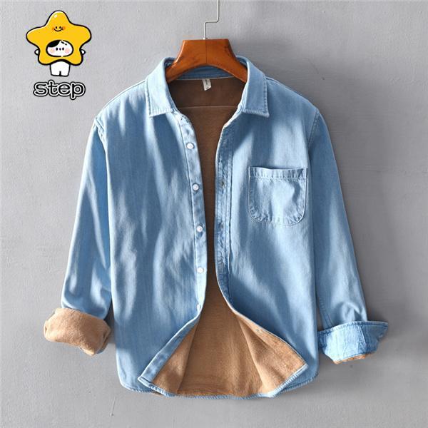 厚手 ネルシャツ デニムシャツ メンズ 裏起毛 長袖 無地 秋冬 極暖 ボア 防寒 お洒落 ゆったり カジュアル 紳士服 ビジネス 大きいサイズ | ブランド登録なし | 06