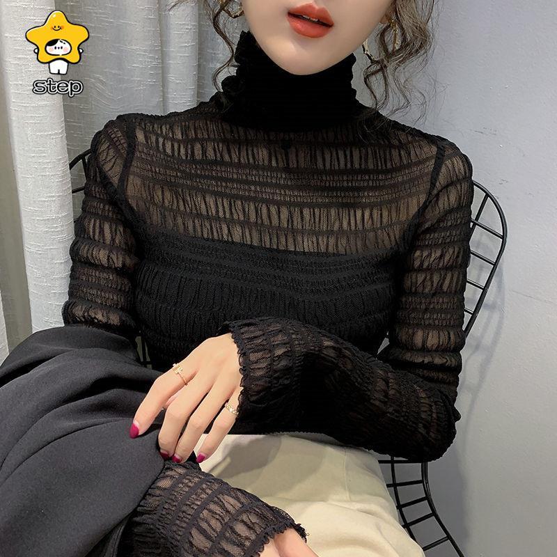 インナーシャツ レース 透け感 Tシャツ ブラウス シースルー レディース ハイネック ボトルネック チュール トップス 長袖 | ブランド登録なし | 12