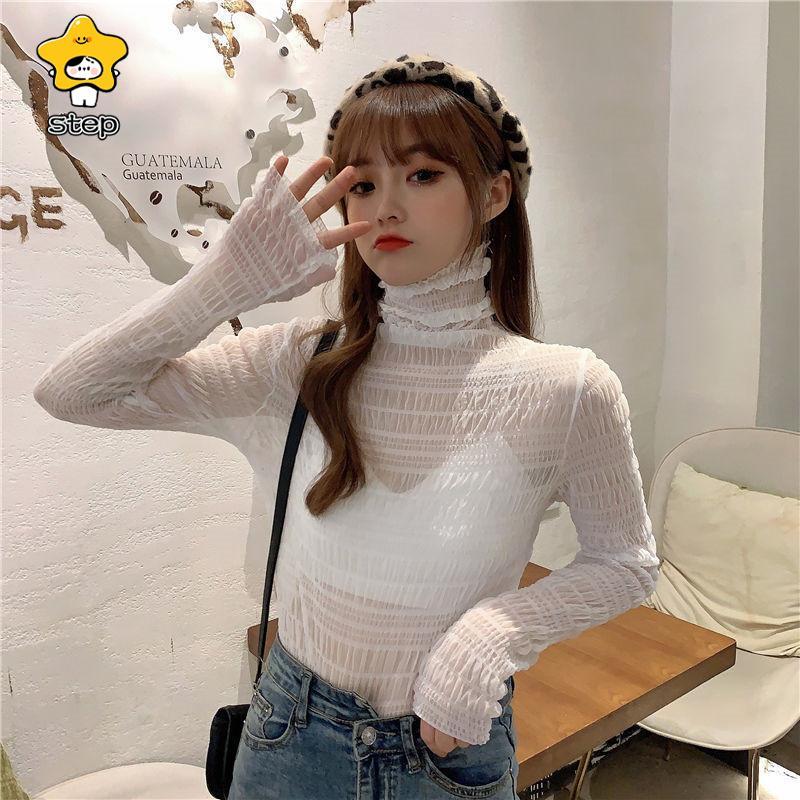 インナーシャツ レース 透け感 Tシャツ ブラウス シースルー レディース ハイネック ボトルネック チュール トップス 長袖 | ブランド登録なし | 13