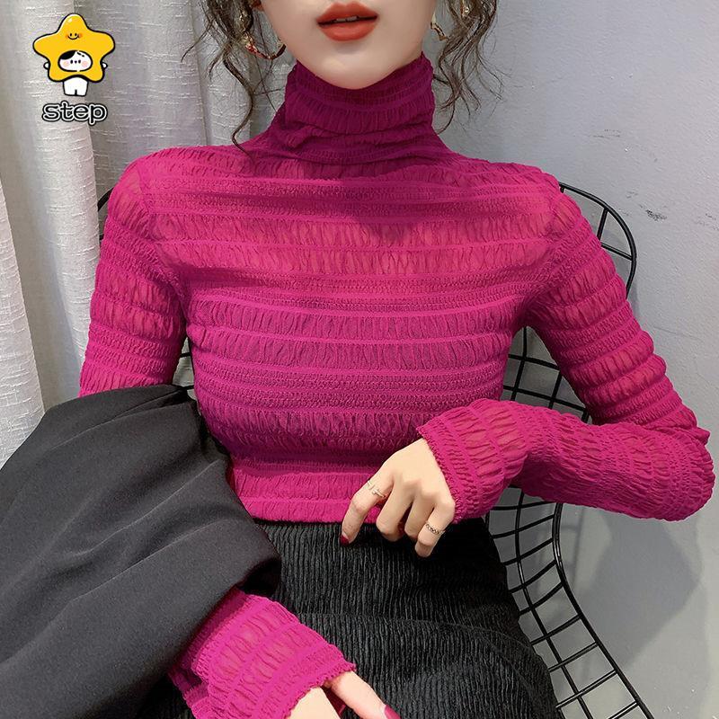 インナーシャツ レース 透け感 Tシャツ ブラウス シースルー レディース ハイネック ボトルネック チュール トップス 長袖 | ブランド登録なし | 17