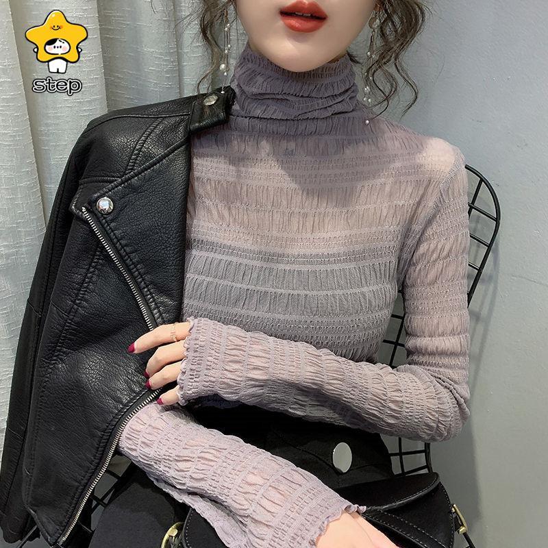 インナーシャツ レース 透け感 Tシャツ ブラウス シースルー レディース ハイネック ボトルネック チュール トップス 長袖 | ブランド登録なし | 19