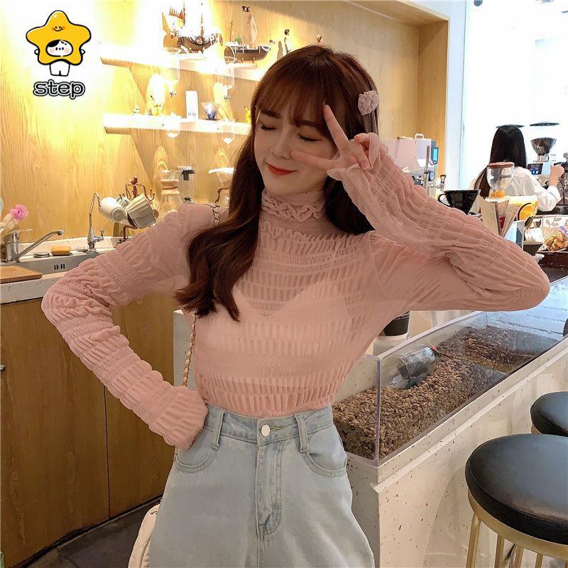 インナーシャツ レース 透け感 Tシャツ ブラウス シースルー レディース ハイネック ボトルネック チュール トップス 長袖 | ブランド登録なし | 07