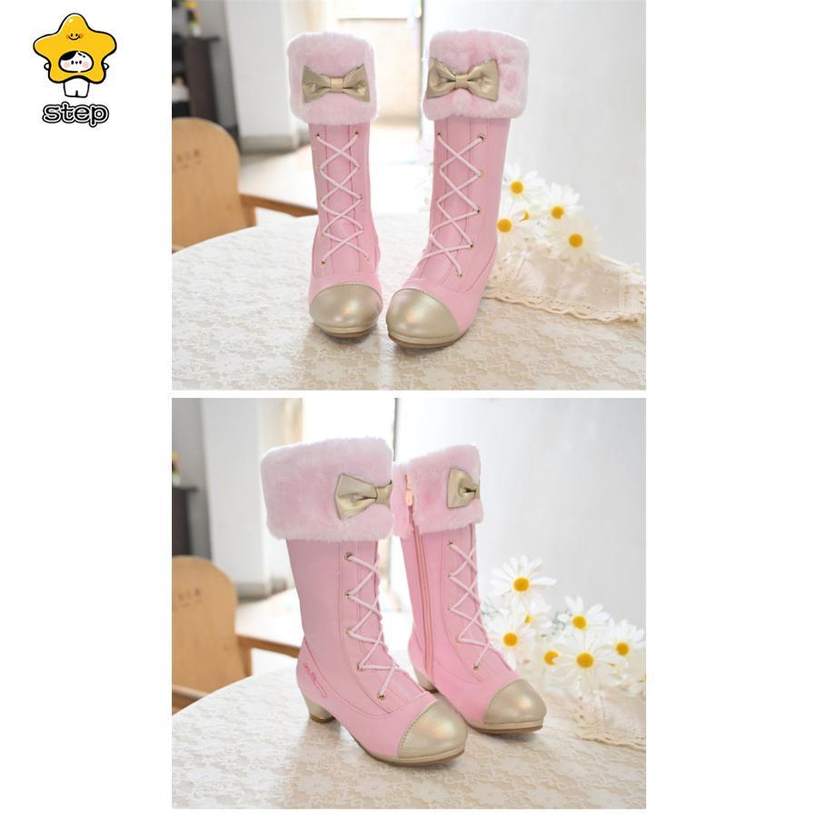 ブーツ ロング丈 女の子 キッズ リボン 可愛い ロリータ 防寒 ヒール あったか 秋 冬 オシャレ きれいめ スノーブーツ 通園 通学 可愛い | ブランド登録なし | 12