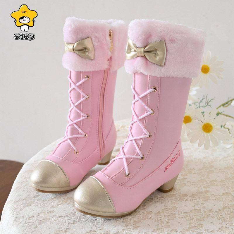 ブーツ ロング丈 女の子 キッズ リボン 可愛い ロリータ 防寒 ヒール あったか 秋 冬 オシャレ きれいめ スノーブーツ 通園 通学 可愛い | ブランド登録なし | 02