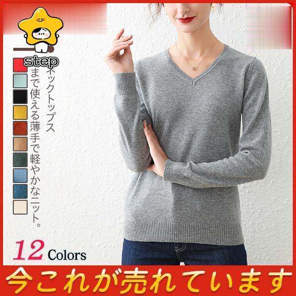 トップス レディース ニット ニットソー シャツ レディース カットソー Vネック 長袖 無地 インナー ストレッチ 秋 冬 秋冬 春 冬物 | ブランド登録なし