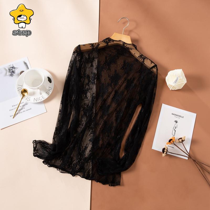 インナーシャツ レース 透け感 Tシャツ ブラウス シースルー レディース ハイネック ボトルネック チュール トップス 長袖 | ブランド登録なし | 13