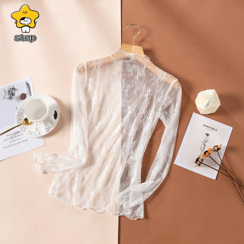 インナーシャツ レース 透け感 Tシャツ ブラウス シースルー レディース ハイネック ボトルネック チュール トップス 長袖 | ブランド登録なし | 14