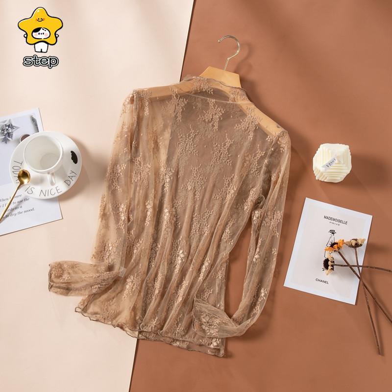 インナーシャツ レース 透け感 Tシャツ ブラウス シースルー レディース ハイネック ボトルネック チュール トップス 長袖 | ブランド登録なし | 16