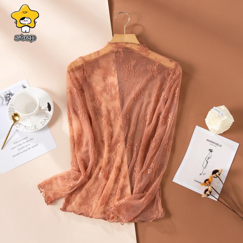 インナーシャツ レース 透け感 Tシャツ ブラウス シースルー レディース ハイネック ボトルネック チュール トップス 長袖 | ブランド登録なし | 17