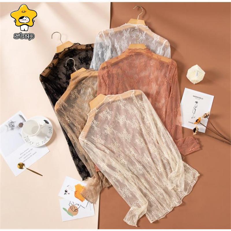 インナーシャツ レース 透け感 Tシャツ ブラウス シースルー レディース ハイネック ボトルネック チュール トップス 長袖 | ブランド登録なし | 18