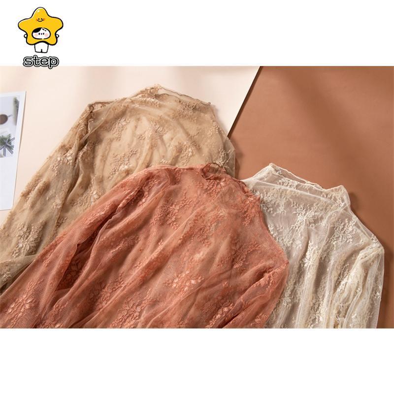 インナーシャツ レース 透け感 Tシャツ ブラウス シースルー レディース ハイネック ボトルネック チュール トップス 長袖 | ブランド登録なし | 09