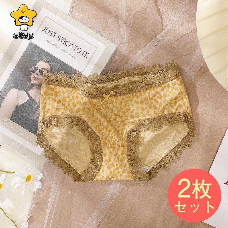 ショーツレディース パンツ 超盛 美尻 可愛い ノーマル 女性用 下着 2枚セット 伸縮性 ヒョウ柄 おしゃれ 女性  可愛い レース | ブランド登録なし | 01