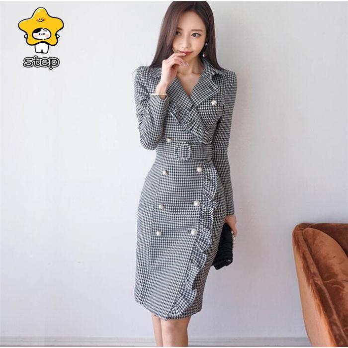 ワンピース レディース きれいめ フォーマル 結婚式 ドレス スーツ タイトワンピ 千鳥格 長袖 キャバ フォーマル 通勤 OL 30代 40代 着痩せ おしゃれ 卒業式 | ブランド登録なし | 04