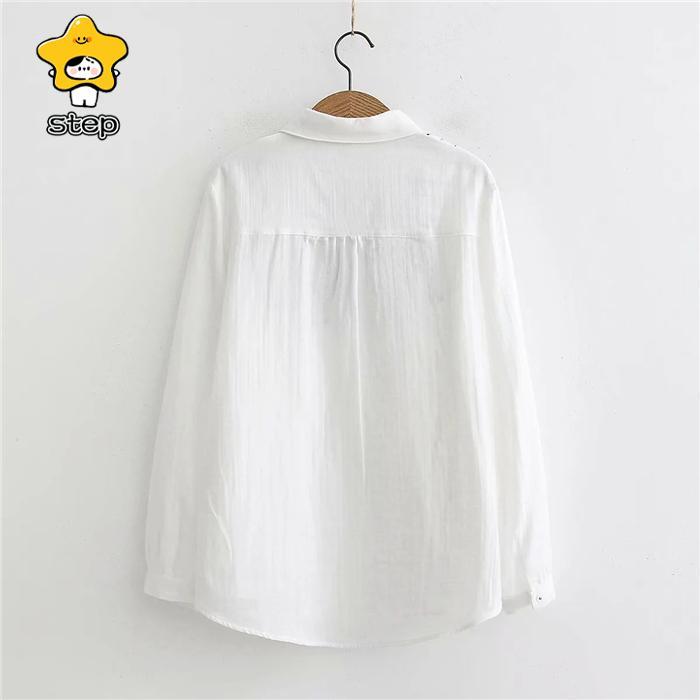 シャツブラウス レディース 丸襟 シャツ ブラウス 長袖 トップス  羽織り ギャザー カジュアル 幾何柄 刺繍 無地 大きいサイズ 体型カバー ゆったり 通勤 | ブランド登録なし | 04