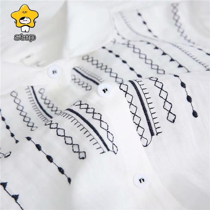 シャツブラウス レディース 丸襟 シャツ ブラウス 長袖 トップス  羽織り ギャザー カジュアル 幾何柄 刺繍 無地 大きいサイズ 体型カバー ゆったり 通勤 | ブランド登録なし | 07