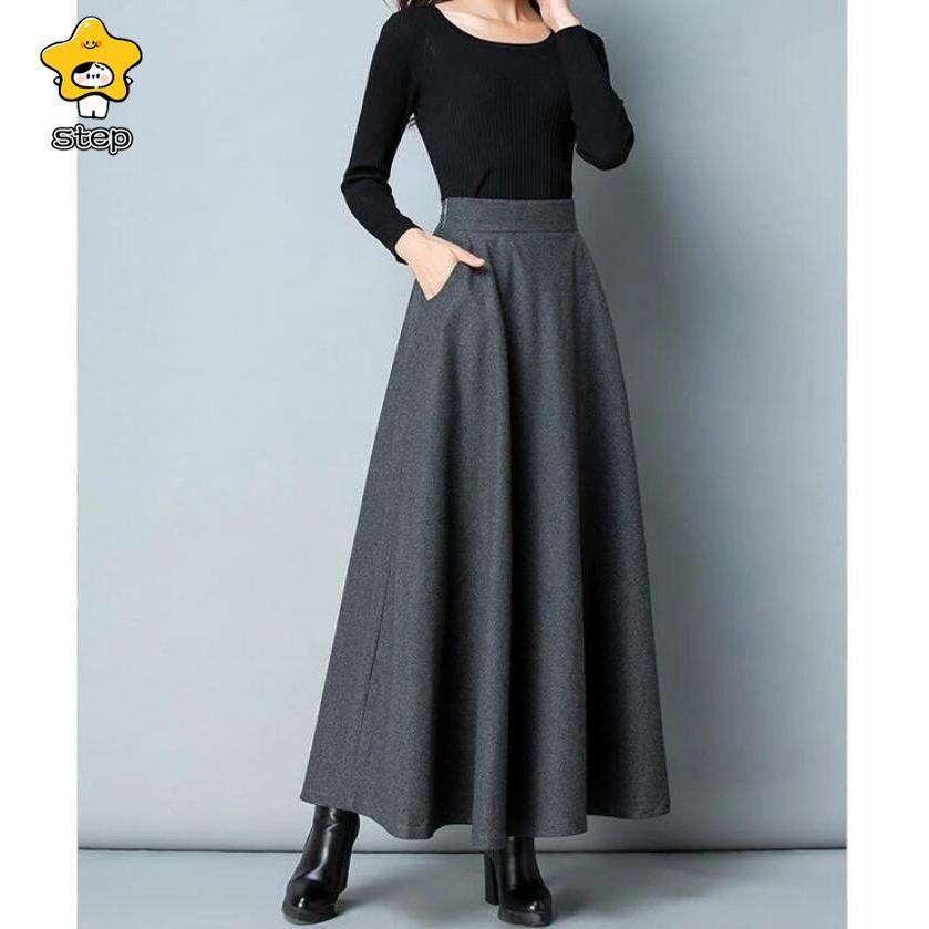 ロングスカート 春 レディース 秋 冬 ロング フレアスカート スカート マキシ丈 大きいサイズ 秋冬 ロング丈 ポケット付き Aライン ハイウエスト | ブランド登録なし | 09