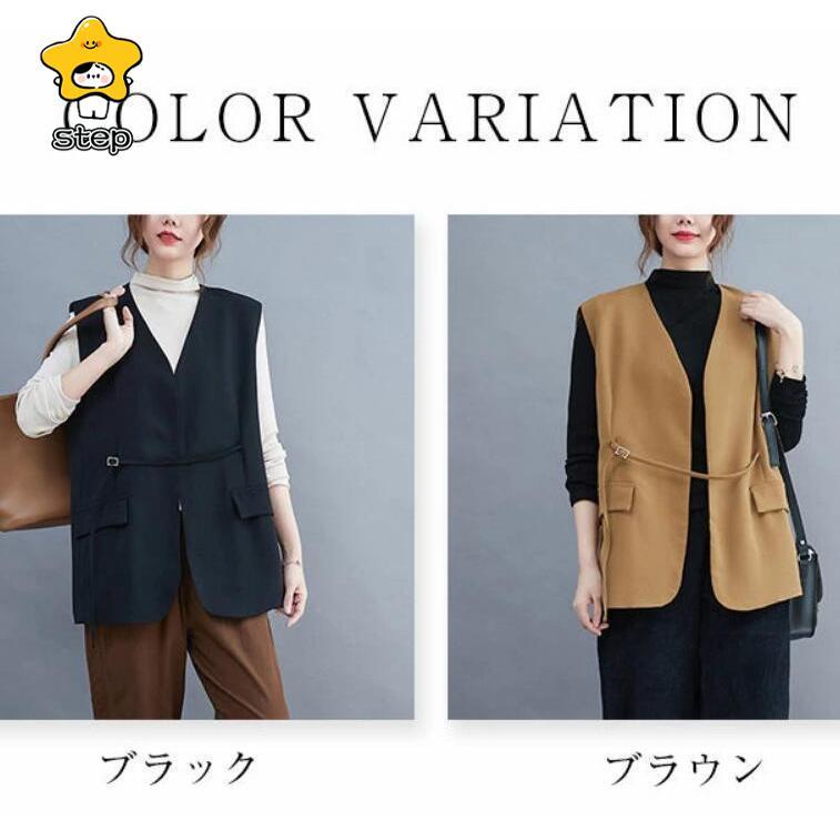 ジレベスト レディース ジレ ベスト 前開き レイヤード風 ロングベスト コート ノースリーブ おしゃれ 秋 コーデ 冬 春 羽織り テーラード | ブランド登録なし | 12