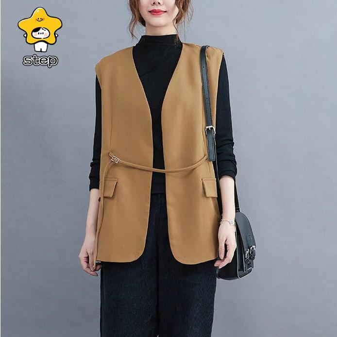 ジレベスト レディース ジレ ベスト 前開き レイヤード風 ロングベスト コート ノースリーブ おしゃれ 秋 コーデ 冬 春 羽織り テーラード | ブランド登録なし | 02