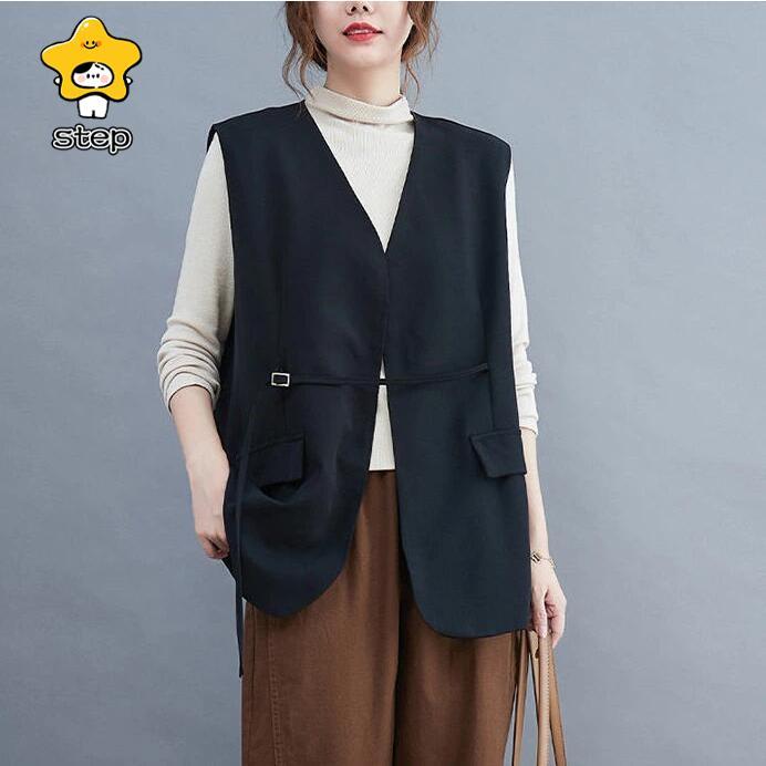 ジレベスト レディース ジレ ベスト 前開き レイヤード風 ロングベスト コート ノースリーブ おしゃれ 秋 コーデ 冬 春 羽織り テーラード | ブランド登録なし | 04