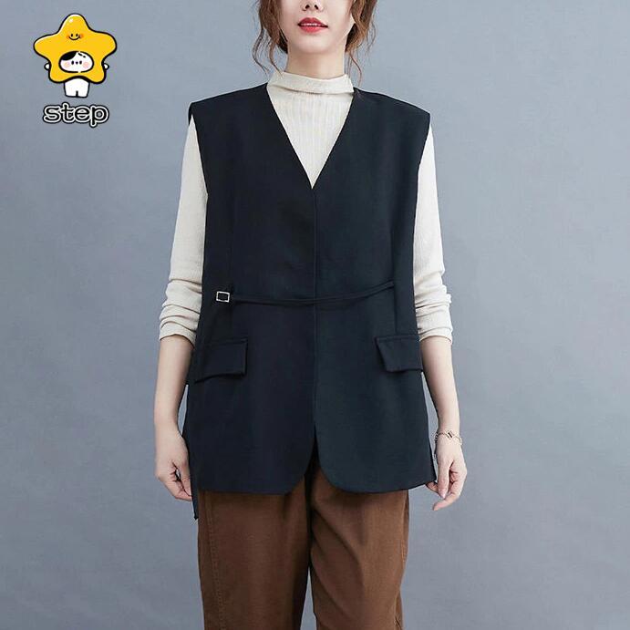 ジレベスト レディース ジレ ベスト 前開き レイヤード風 ロングベスト コート ノースリーブ おしゃれ 秋 コーデ 冬 春 羽織り テーラード | ブランド登録なし | 06