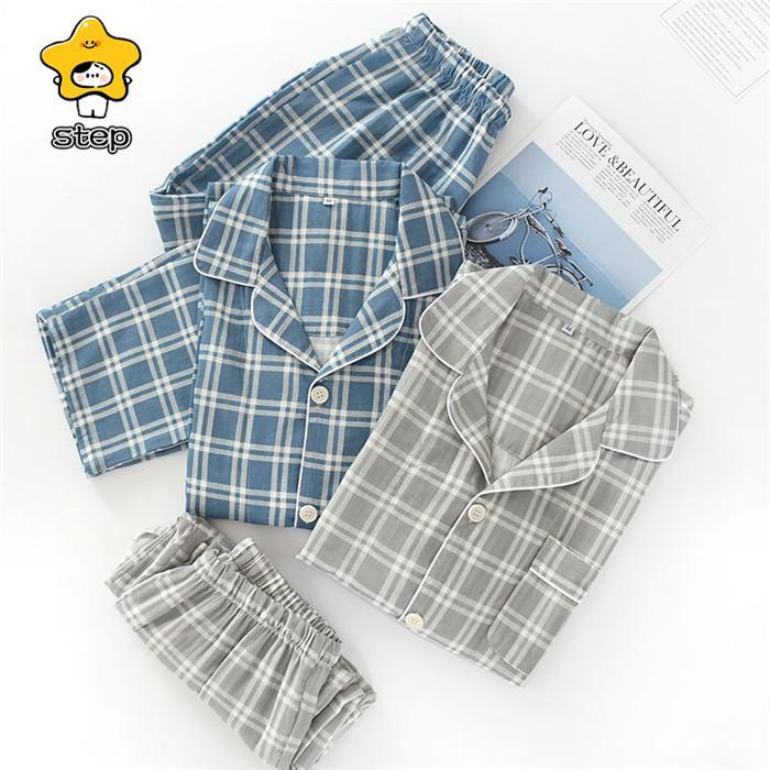 2重ガーゼ ルームウェア メンズ 寝間着 部屋着 前開き パジャマ 上下セット 2点セット コットン 長袖 秋 プレゼント テーラー襟 紳士 男性 主人 旦那 チェック | ブランド登録なし | 01