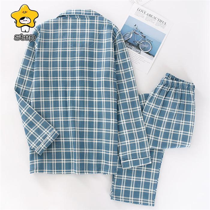 2重ガーゼ ルームウェア メンズ 寝間着 部屋着 前開き パジャマ 上下セット 2点セット コットン 長袖 秋 プレゼント テーラー襟 紳士 男性 主人 旦那 チェック | ブランド登録なし | 04