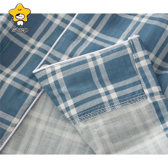 2重ガーゼ ルームウェア メンズ 寝間着 部屋着 前開き パジャマ 上下セット 2点セット コットン 長袖 秋 プレゼント テーラー襟 紳士 男性 主人 旦那 チェック | ブランド登録なし | 07