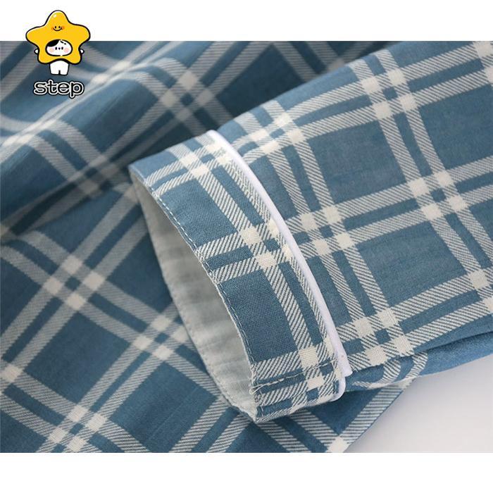 2重ガーゼ ルームウェア メンズ 寝間着 部屋着 前開き パジャマ 上下セット 2点セット コットン 長袖 秋 プレゼント テーラー襟 紳士 男性 主人 旦那 チェック | ブランド登録なし | 08