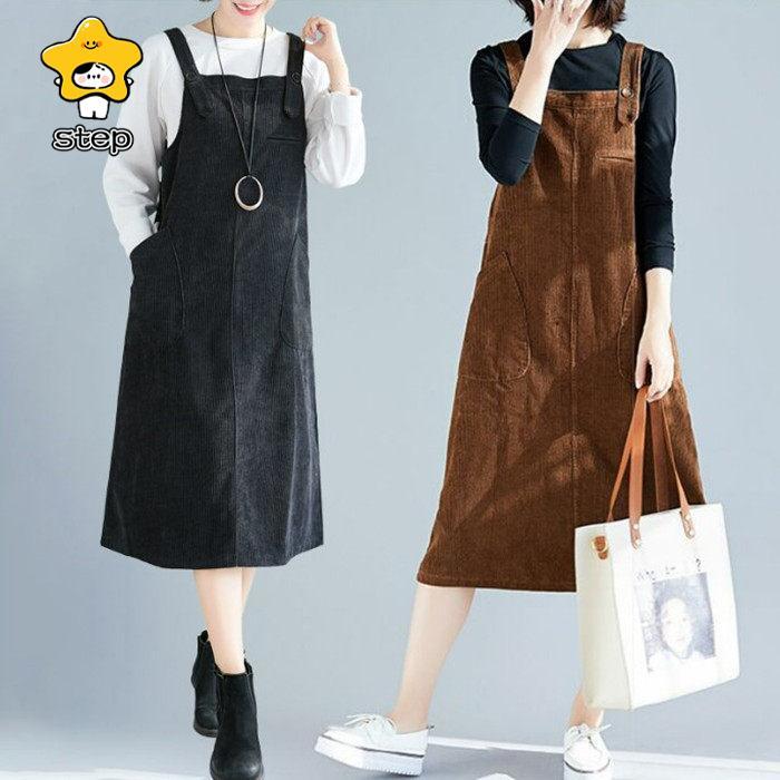 サロペット ジャンパースカート ミディアムサロペット レディース ワンピース 秋冬 コーデュロイ サロペットスカート 痩せる効果 大きいサイズ | ブランド登録なし