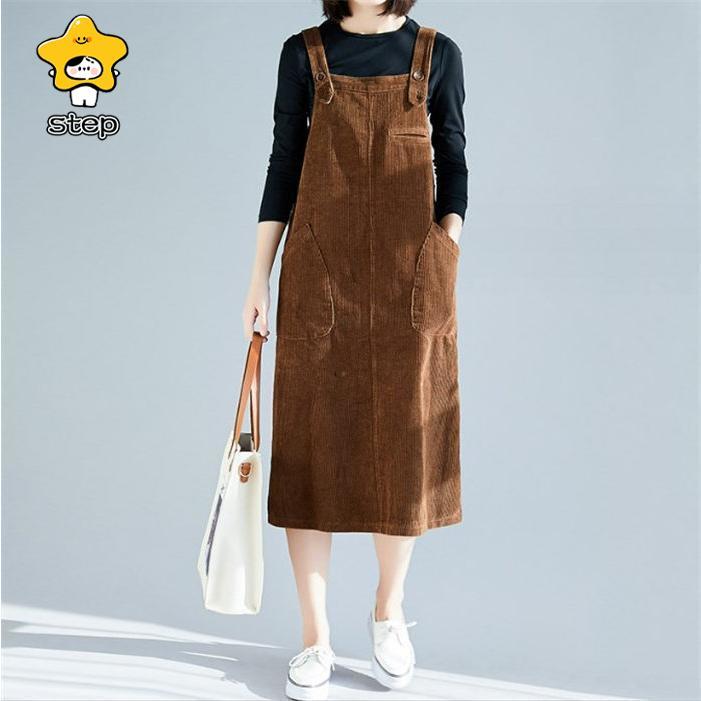 サロペット ジャンパースカート ミディアムサロペット レディース ワンピース 秋冬 コーデュロイ サロペットスカート 痩せる効果 大きいサイズ | ブランド登録なし | 01