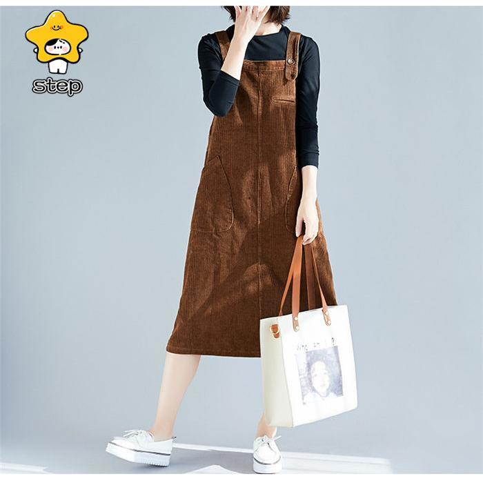 サロペット ジャンパースカート ミディアムサロペット レディース ワンピース 秋冬 コーデュロイ サロペットスカート 痩せる効果 大きいサイズ | ブランド登録なし | 03