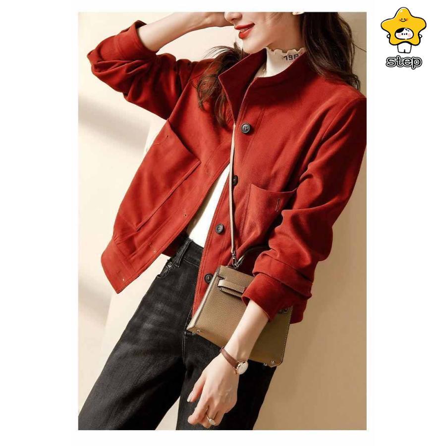 STERNBERG✨レディースアウター✨Lサイズ✨春秋　レジャー　リボン レザージャケット レディース 本革 ライダースジャケット ダブル