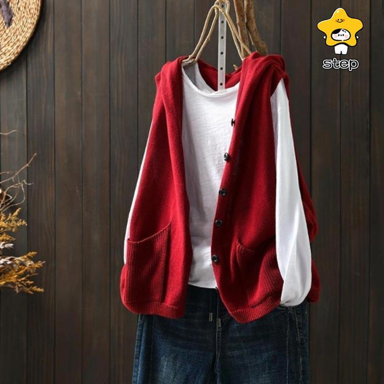 全5色×6サイズ！ニットベスト フード付き レディース ノースリーブ