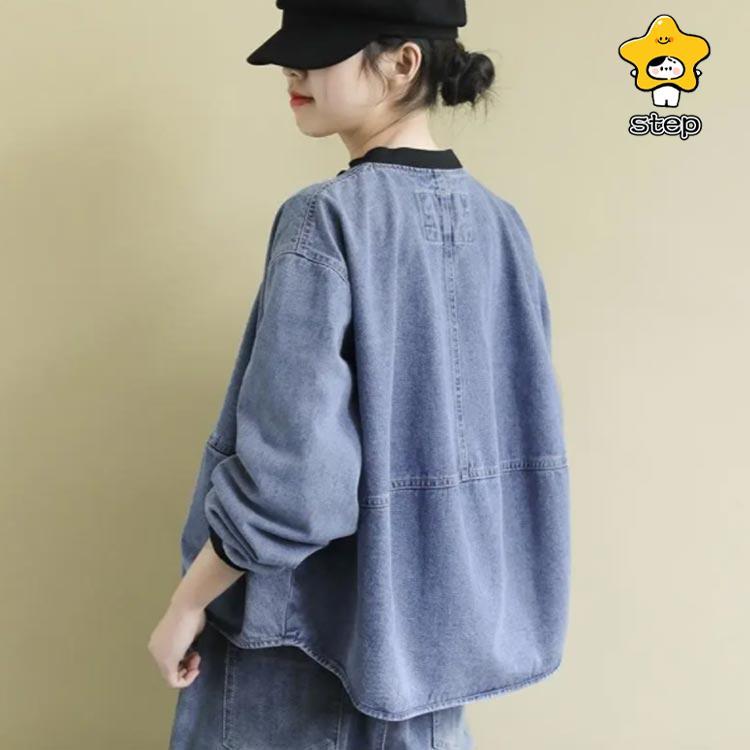 ノーカラージャケット レディース デニムジャケット ノーカラー