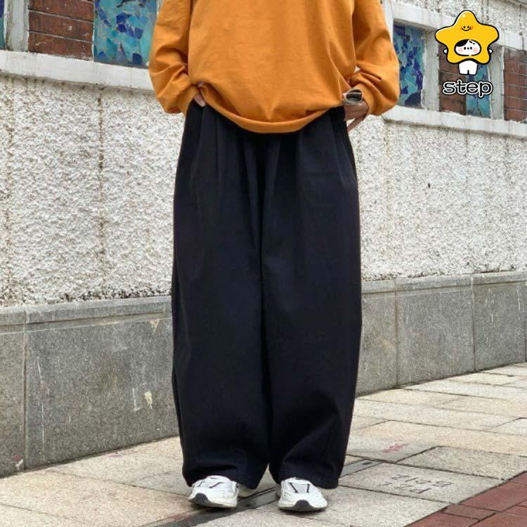 メンズ 無地 ワイド パンツ 春秋 カジュアル 接触冷感ワイドスラックス メンズ [M便 1/1] ワイドパンツ